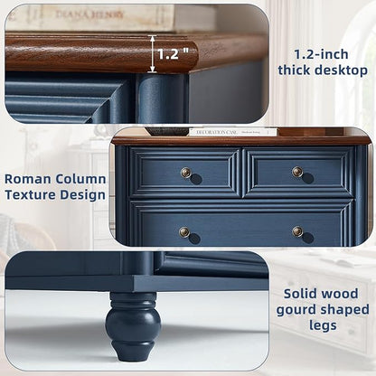 Farmhouse Dressers and Night Stand Set of 3, Wood 43.5'' Tall Dresser and 18'' Wide Chest of Drawers, Roman Column Nightstand Set of 2, Bedroom Furniture Dresser Suites for Living Room, Hallway, Home