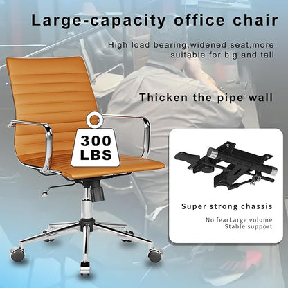 Ergonomic Office Chair with Lumbar Support Adjustable Swivel Mid Back Desk Chair PU Leather Computer Task Chair for Home Office 360° Rolling, Terracotta