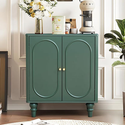 ORRD Fluted Storage Cabinet, Modern Credenza Wooden Accent Sideboard Buffet Cabinet with Adjustable Shelves and Solid Wood Legs, Console Table for Kitchen Dining Living Room Entryway, Green
