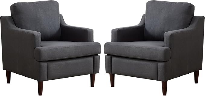 Mid-Century Accent Chair Modern Linen Fabric Armchair for Living Room,Comfy Upholstered Reading Chairs for Bedroom,Single Sofa Chair with Wood Legs (Darkgrey, Set of 2)