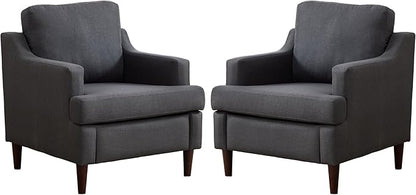 Mid-Century Accent Chair Modern Linen Fabric Armchair for Living Room,Comfy Upholstered Reading Chairs for Bedroom,Single Sofa Chair with Wood Legs (Darkgrey, Set of 2)