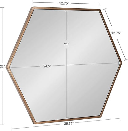 Kate and Laurel McNeer Modern Wall Mirror, 22 x 25, Bronze, Geometric Hexagon Mirror for Wall