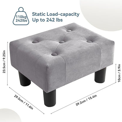 Poofzy Small Foot Stool Ottoman, Velvet Ottoman Foot Rest with Legs, Rectangle Foot Rest for Couch, Footstools and Ottomans Small for Living Room and Entryway (Gray)