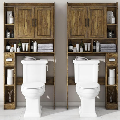 Vabches Over The Toilet Storage Cabinet, Farmhouse Storage Cabinet Over Toilet with Barn Door，Home Space-Saving Toilet Rack for Bathroom, Restroom and Laundry