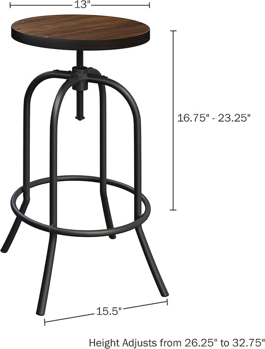 Swivel Bar Stool – Adjustable Backless Stool for Counter Height with Round Wood Seat and Iron Tube Frame for Kitchen by Lavish Home (Brown)