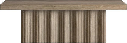Henn&Hart 48" Fluted Low-Profile Coffee Table with Solid Base for Living Room, Family Room, or Office, Antiqued Gray Oak