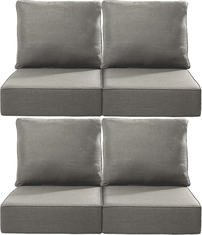 Luxury 22x24/22x25 6-Inch Outdoor Chair Cushions Set of 4 - Heavy Duty Water-Resistant Comfortable Cushion for Patio Furniture Set Dining Gliding Rocking Chairs Loveseat L-Shape Sofa - Grey