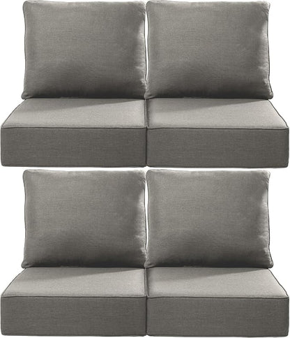 Luxury 22x24/22x25 6-Inch Outdoor Chair Cushions Set of 4 - Heavy Duty Water-Resistant Comfortable Cushion for Patio Furniture Set Dining Gliding Rocking Chairs Loveseat L-Shape Sofa - Grey