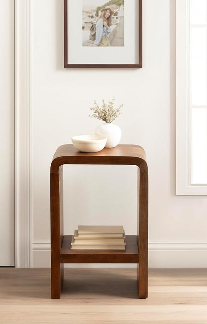 Kate and Laurel Reddy Modern Arched Wood Side Table, 16 x 12 x 24, Walnut Brown, Transitional Two-Tier End Table for Use as a Bedroom Nightstand or Small Record Player Stand