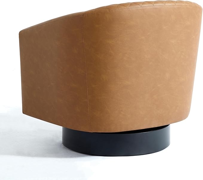 Pia Ricco Faux Leather Swivel Barrel Accent Chairs Set of 2, 360° Swivel Round Single Sofa Chair, Comfy Upholstered Club Armchair with Nailhead Trim for Living Room/Reading Room/Bedroom, Coffee