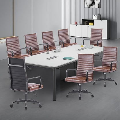 Office Chair, Ergonomic Executive Conference Room Chairs, Ribbed Leather Desk Chair with Lumbar Support, Adjustable Height Mid-Back Swivel Chair with Padded Seat