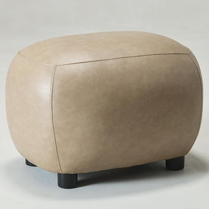 KINWELL 23" Wide Faux Leather Upholstered Ottoman, Mid-Century Modern Living Room Footrest with Soft Padded Seat, Footstool for Bedroom, Entryway or Living Room, Khaki