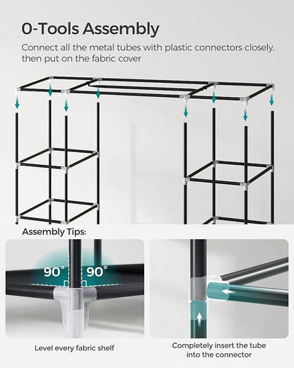 SONGMICS Closet Wardrobe, Portable Closet for Bedroom, Clothes Rail with Non-Woven Fabric Cover, Clothes Storage Organizer, 59 x 17.7 x 69 Inches, 12 Compartments, Black ULSF03H