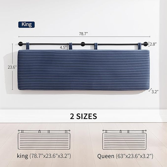 UEV King Headboard Only, Wall Mounted Hanging Upholstered Bed Head Board, Modern Vertical Channel Design of Fine Flannel, Elegant Dark Blue Fluted Headboard for Bedroom (Dark Blue, King Size)