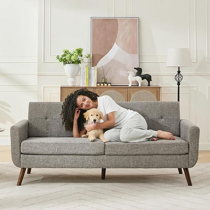 Tbfit Loveseat Sofa, 77" W Mid Century Modern Love Seat Small Loveseat for Bedroom, Button Tufted Upholstered Small Couch Sofa for Living Room, Gray