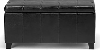 SIMPLIHOME Dover 36 inch Wide Contemporary Rectangle Storage Ottoman Bench in Midnight Black Vegan Faux Leather, Assembled, for the Living Room, Entryway and Family Room