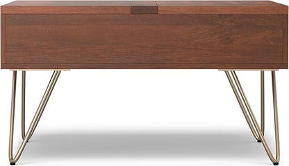SIMPLIHOME Hunter Lift Top Coffee Table - 32 inch Wide Solid Mango Wood Industrial Square Cocktail Table in Umber Brown, Living Room Table with Dual Lift Tops, Hidden Storage and Gold Hairpin Legs