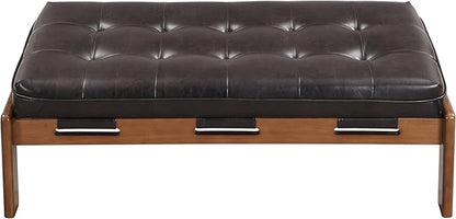 Christopher Knight Home Penley Modern Rectangular Faux Leather Upholstered Living Room Ottoman Bench/Coffee Table, Rubberwood Frame, Tufted Large Sofa Footstool, Multi-Functional, Dark Brown+Walnut