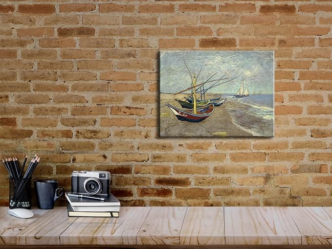 Wieco Art Fishing Boats on the Beach at Les Saintes Maries Modern Giclee Canvas Prints of Van Gogh Famous Oil Paintings Reproduction Seascape Pictures on Canvas Wall Art Work For Home Decorations