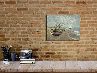 Wieco Art Fishing Boats on the Beach at Les Saintes Maries Modern Giclee Canvas Prints of Van Gogh Famous Oil Paintings Reproduction Seascape Pictures on Canvas Wall Art Work For Home Decorations