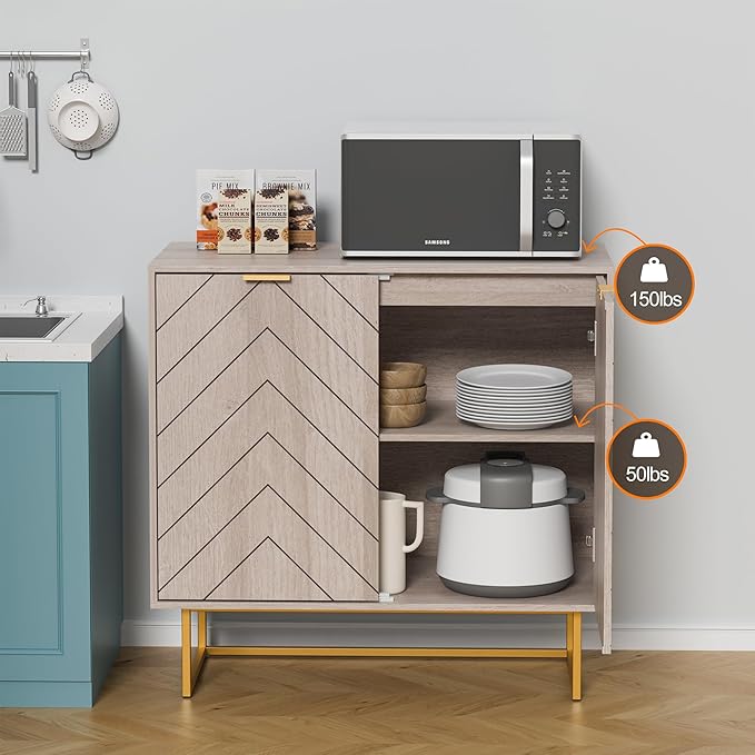 Scurrty 31.5" 3-Piece Sideboard Buffet Cabinet Set, Natural Log Color with Doors & Adjustable Shelves, Storage Cabinet for Living Room & Kitchen