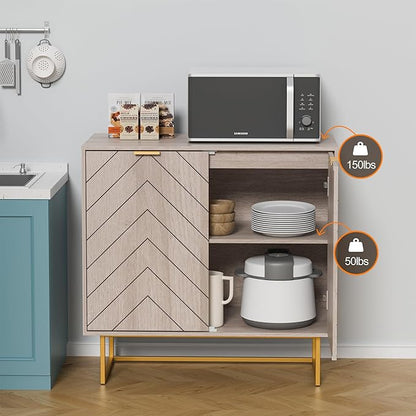 Scurrty 31.5" 3-Piece Sideboard Buffet Cabinet Set, Natural Log Color with Doors & Adjustable Shelves, Storage Cabinet for Living Room & Kitchen