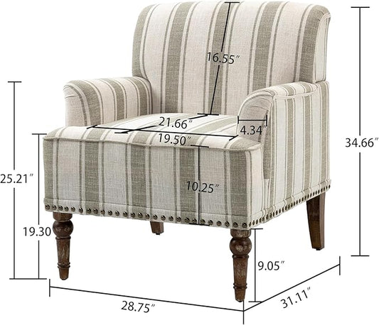 UIXE Stripe Accent Chair, Modern Upholstered Armchair in Fabric for Living Room, Nailhead Trim Club Arm Chair Comfy Single Sofa Bedroom Reading Seat with Wood Legs - Brown