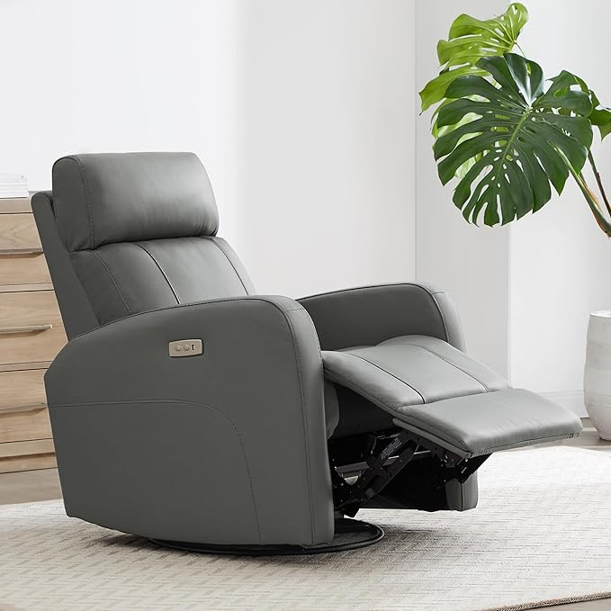CHITA Genuine Leather Power Swivel Glider Recliner Chair for Adults, FSC Certified Electric Nursery Rocker Recliner Chair for Living Room, Haze