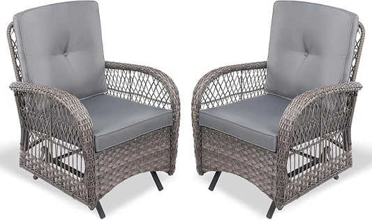 VIVIJASON 2-Piece Outdoor Wicker Glider Rocking Chair, Patio Rattan Swing Glider Chairs with Cushions & Steel Frame, All-Weather Gliding Lawn Wicker Furniture for Garden Backyard Porch, Grey