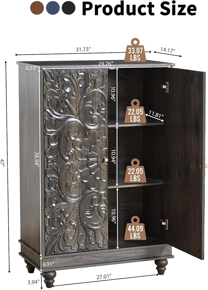 Sideboard Buffet Cabinet with Storage, Kitchen Storage Cabinet with Adjustable Shelves and 2 Doors, Vintage Accent Table for Living Room, Hallway (Grey)