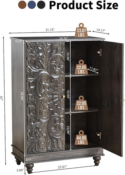 Sideboard Buffet Cabinet with Storage, Kitchen Storage Cabinet with Adjustable Shelves and 2 Doors, Vintage Accent Table for Living Room, Hallway (Grey)