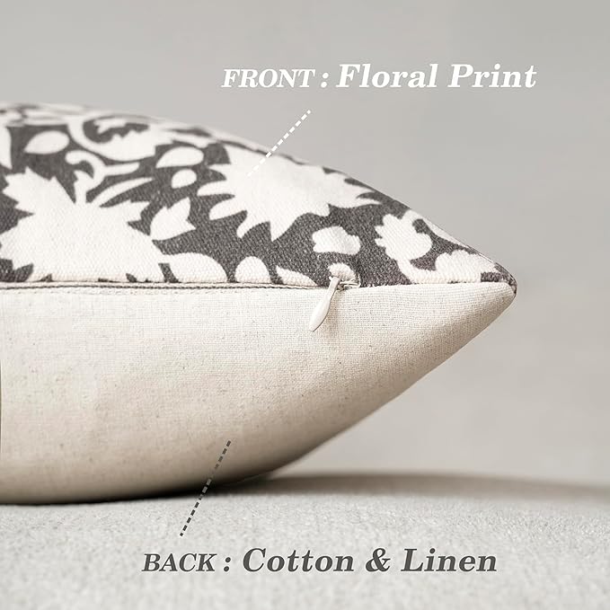 Foindtower Set of 2 Decorative Neutral Floral Throw Pillow Covers Accent Farmhouse Cushion Covers Boho Vintage Pillowcase for Couch Sofa Bedroom Living Room Home Decor,22×22 Inch,Rustic Gray