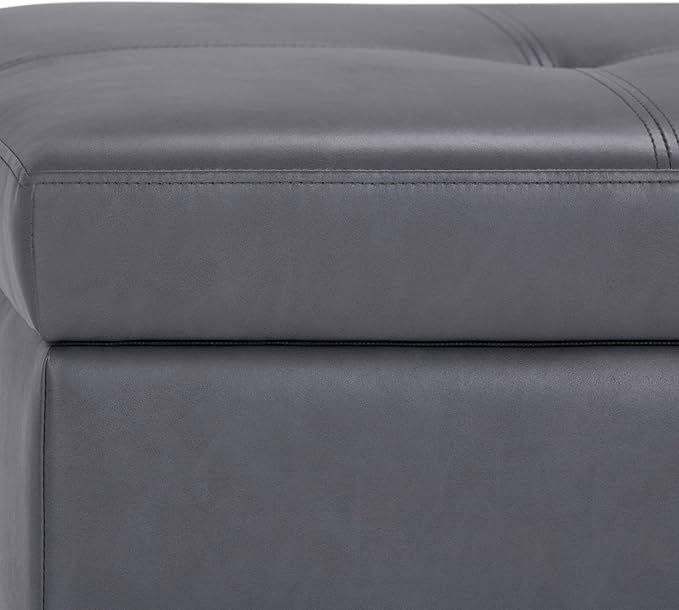 SIMPLIHOME Oregon 42 inch Wide Contemporary Rectangle Storage Ottoman Bench with Tray in Stone Grey Vegan Faux Leather, Assembled, For the Living Room, Entryway and Family Room