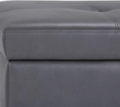 SIMPLIHOME Oregon 42 inch Wide Contemporary Rectangle Storage Ottoman Bench with Tray in Stone Grey Vegan Faux Leather, Assembled, For the Living Room, Entryway and Family Room