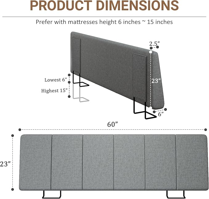 Queen Size Headboard Only-No Assembly, Upholstered Headboard Queen Size Linen Fabric Modern Style Headboards for Adjustable Bed Extra-Thick, Dark Gray