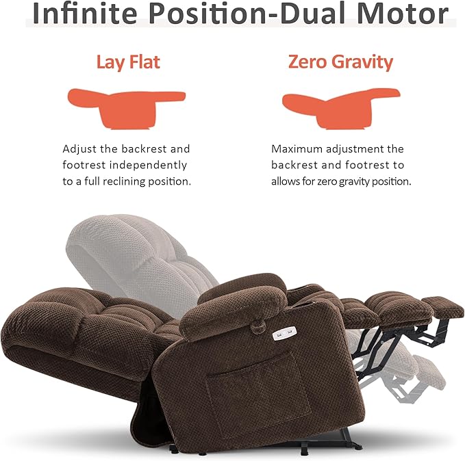 MCombo Dual Motor Power Lift Recliner Chair for Elderly, Lay Flat Lift Chair with Heat and Massage, Petite Lift Chair, Cup Holders, USB A&C Ports, Fabric 7893 (Small, Coffee)