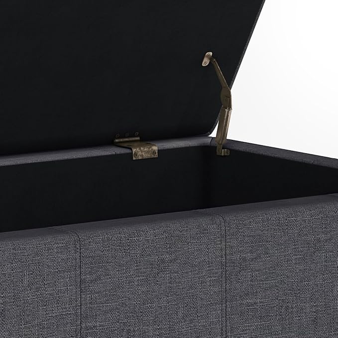 SIMPLIHOME Dover 36 inch Wide Contemporary Rectangle Storage Ottoman Bench in Slate Grey Linen Look Fabric, Assembled, for the Living Room, Entryway and Family Room