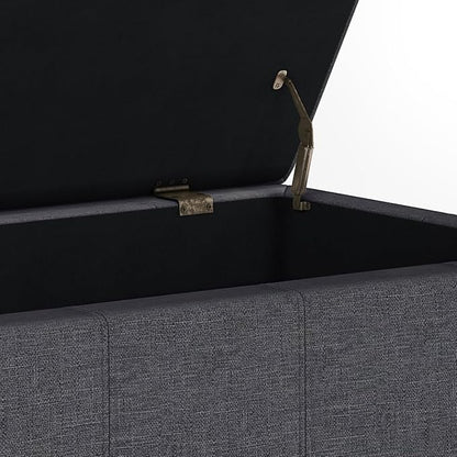 SIMPLIHOME Dover 36 inch Wide Contemporary Rectangle Storage Ottoman Bench in Slate Grey Linen Look Fabric, Assembled, for the Living Room, Entryway and Family Room