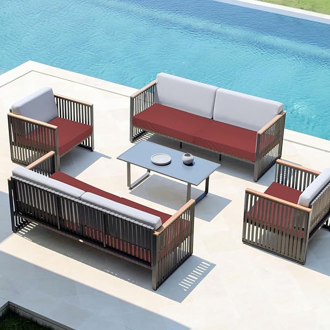 Easy-Going Waterproof Patio Cushion Covers ONLY Cover 24x24x4 inch 4 Pack Replacement Non-Slip Outdoor Seat Cushion Slipcover with Zipper. Wine