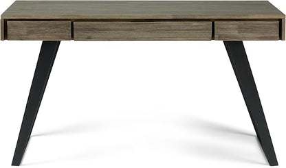 SIMPLIHOME Lowry Desk - 54-Inch Wide Solid Acacia Wood and Metal Writing Desk in Distressed Grey, Modern Industrial Home Office Computer Table with 2 Drawers and Flip-Down Keyboard Tray