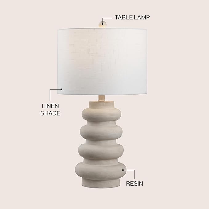 JONATHAN Y JYL5506A Juniper 26" Modern Minimalist Resin Stacked Ovoid LED Lamp for Living Room, Family Room, Dining Room, Bedroom, Hallway, Office, Antique White