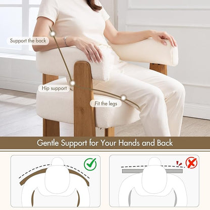 Upholstered White Velvet Dining Chairs Set of 6, Boho Modern Barrel Accent Armchairs, Thick Padded Seat & Natural Wooden Legs, Mid Century Inspired Kitchen/Dining Room Chairs, Creamy White