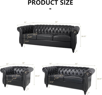Accent Sofa Chair for Living Room, Modern PU Leather Upholstered Armchair, Oversized Comfy Single Sofa Chair with Cushion, Mid Century Tufted Chesterfield Sofa Couch for Bedroom, Apartment (Black)