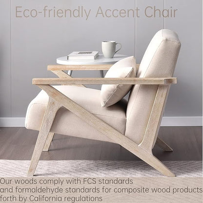 INZOY Mid Century Modern Accent Chair Set of 2 with Wood Frame, Upholstered Armchair with Waist Cushion, Accent Chair for Living Room Bedroom Apartment, Easy Assemble, Beige