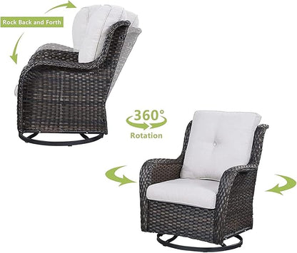 HUMMUH 6 Pieces Outdoor Patio Furniture Set Wicker Swivel Patio Chairs with Ottomans 2 Seater Outdoor Sectional Sofa/Patio Loveseat with Coffee Table