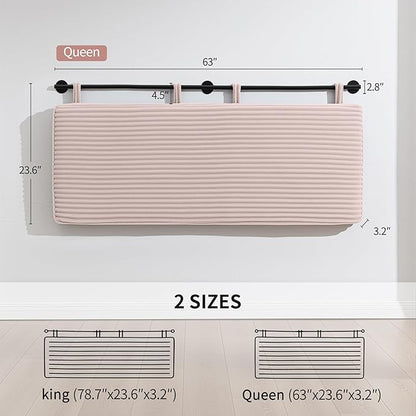 UEV Queen Headboard Only, Wall Mounted Hanging Upholstered Bed Head Board, Modern Vertical Channel Design of Fine Flannel, Elegant Pink Fluted Headboard for Bedroom (Pink, Queen Size)
