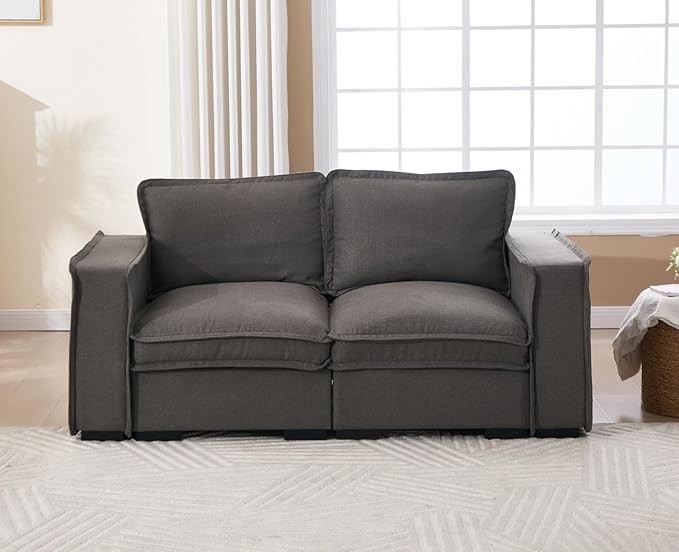 EALSON 67" Loveseat Sofa Modern Love Seat Sofa Comfy Linen Fabric Upholstered Cloud Couches Mid Century Modular 2-Seater Sectional Couch with Throw Pillows for Bedroom/Living Room/Apartment, Grey