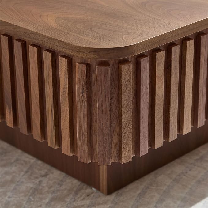 Square Lift-top Coffee Table for Living Room, Fluted Coffee Tables with Hidden Storage, Solid Wood Veneered Modern Tea Center Table for Small Space Apartment (Walnut-35.43''D×14.57''H)