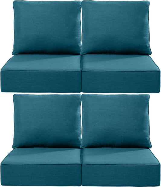Luxury 24x24x6 Inch Outdoor Chair Cushions Set of 4 - Heavy Duty Water-Resistant Comfortable Cushion for Patio Furniture Set Dining Rocking Chairs Loveseat L-Shape Sofa - Peacock Blue