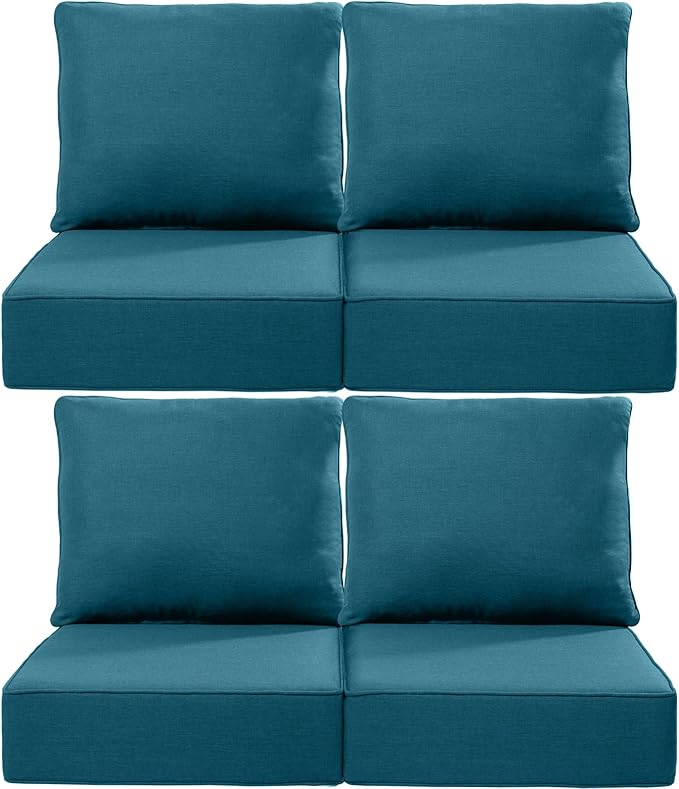 Luxury 22x24/22x25 6-Inch Outdoor Chair Cushions Set of 4 - Heavy Duty Water-Resistant Comfortable Cushion for Patio Furniture Set Dining Rocking Chairs Loveseat L-Shape Sofa - Peacock Blue